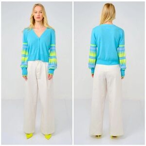 BRODIE CARDIGAN SWEATER ELECTRIC CHEVRON CASHMERE LUXURY MODERN CONTEMPORARY S